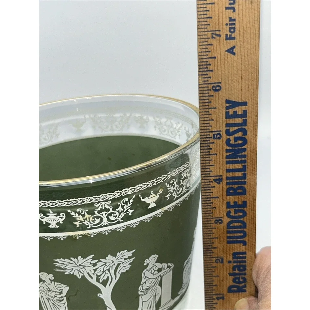 Vintage  Jeannette Wedgewood  Glass Green Grecian Hellenic. Ice Tub Bucket 5 3/4